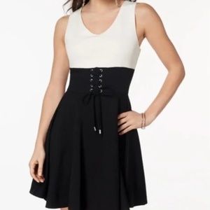 XOXO : Colorblock Lace-Up Fit & Flare Dress